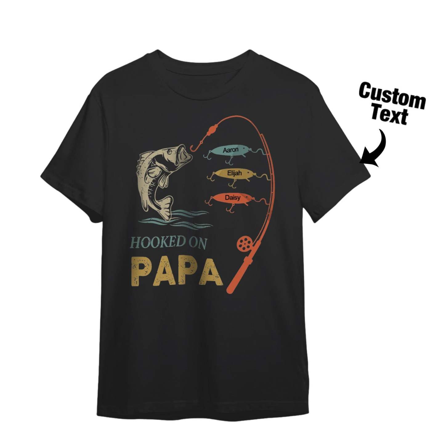 Custom Name T-Shirt Personalized T-Shirt HOOKED ON PAPA Father's Day Gift Family T-Shirt - MyFaceSocksAU