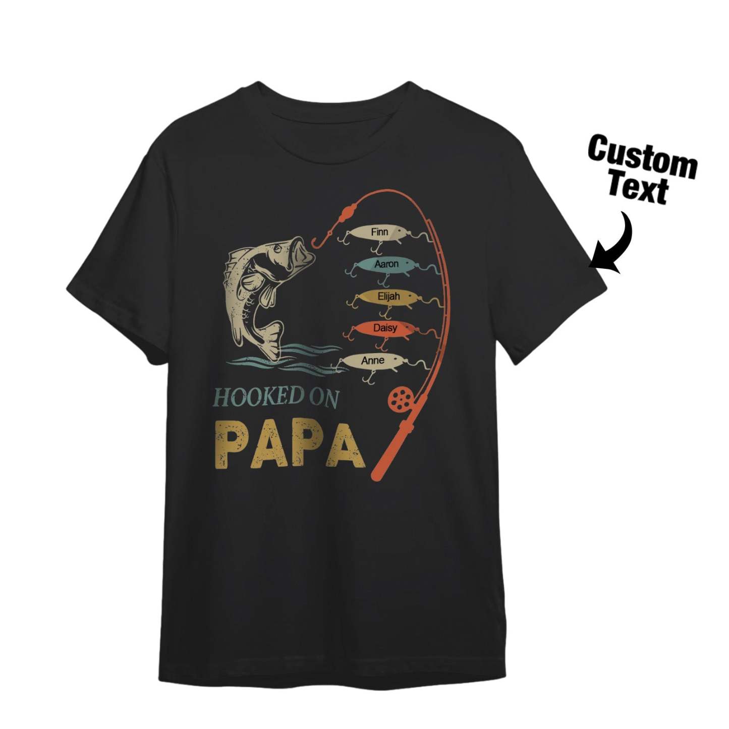 Custom Name T-Shirt Personalized T-Shirt HOOKED ON PAPA Father's Day Gift Family T-Shirt - MyFaceSocksAU