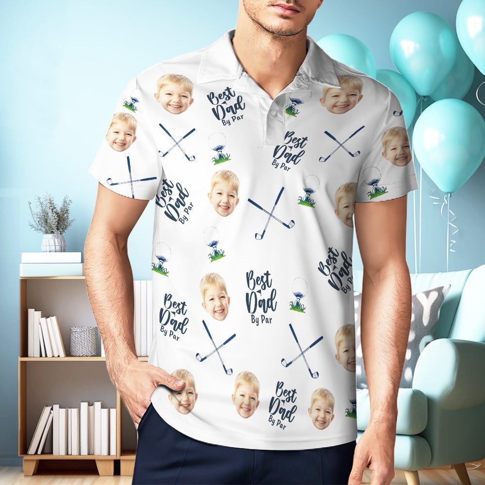 Best Dad By Par - Personalized Photo Polo Shirt Fathers Day Polo Gift