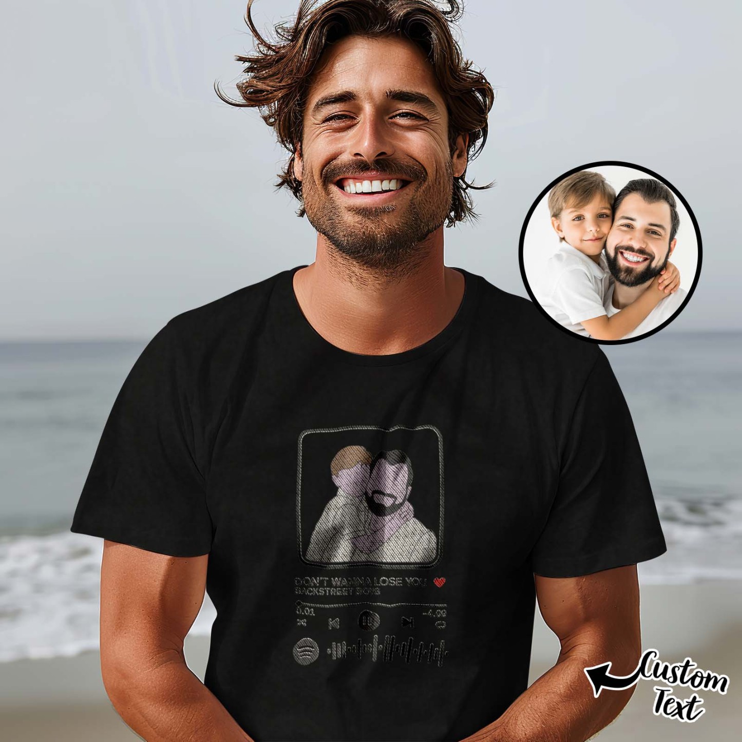 Personalized Embroidered Sweatshirt Portrait Music Player Father's Day Gift for Dad - MyFaceSocksAU