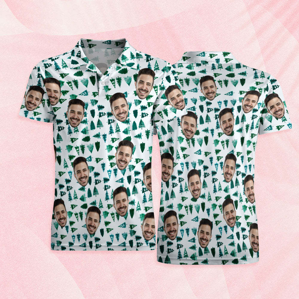 Custom Mens Face Hawaiian Polo Shirt Pines Polo Shirt - MyFaceSocksAU