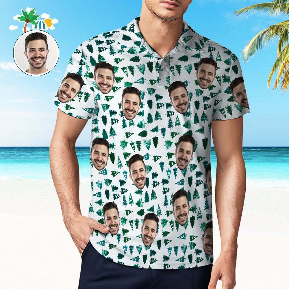 Custom Mens Face Hawaiian Polo Shirt Pines Polo Shirt - MyFaceSocksAU