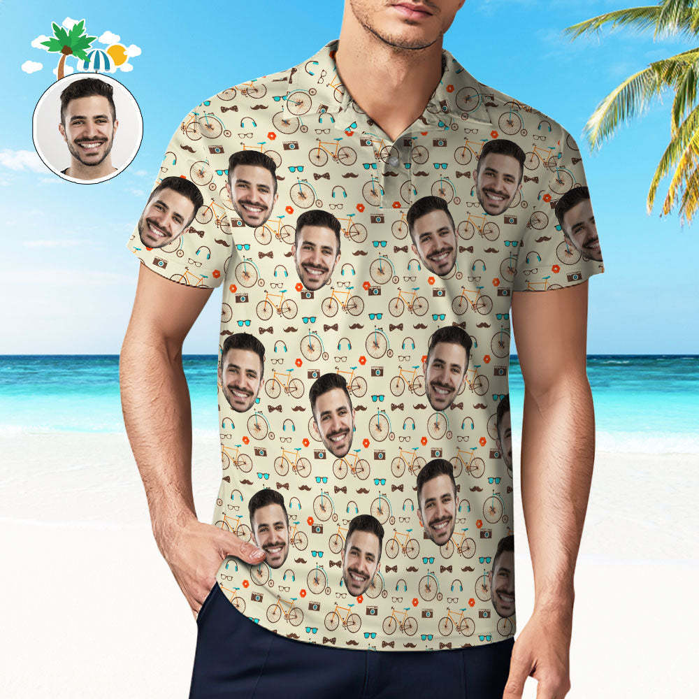 Custom Mens Face Hawaiian Polo Shirt Beard and Tie Polo Shirt - MyFaceSocksAU