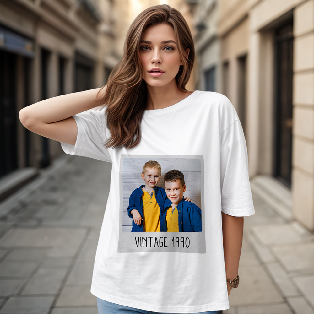 Custom Photo Vintage Tee Personalized Name T-shirt for Men Unique 90s Vintage Shirt Music Vibe - MyFaceSocksAU