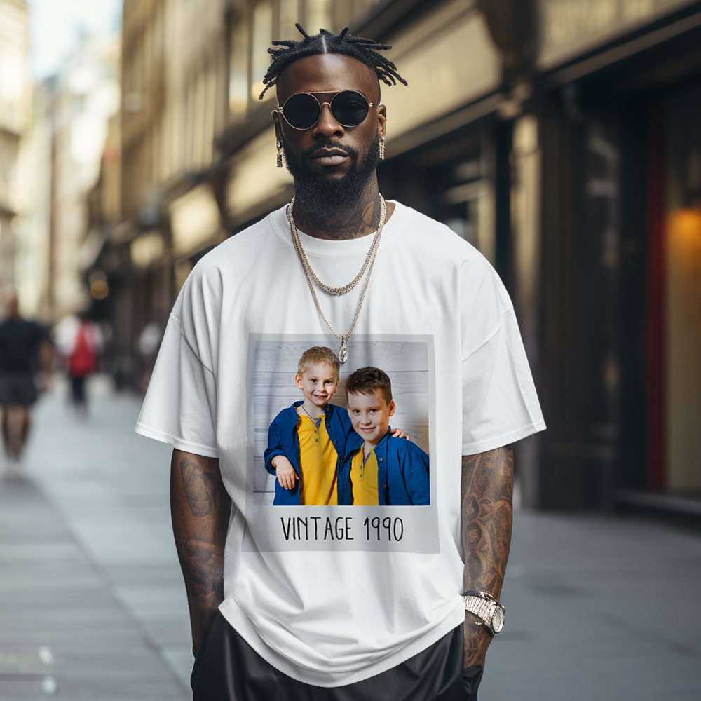 Custom Photo Vintage Tee Personalized Name T-shirt for Men Unique 90s Vintage Shirt Old School Tee - MyFaceSocksAU