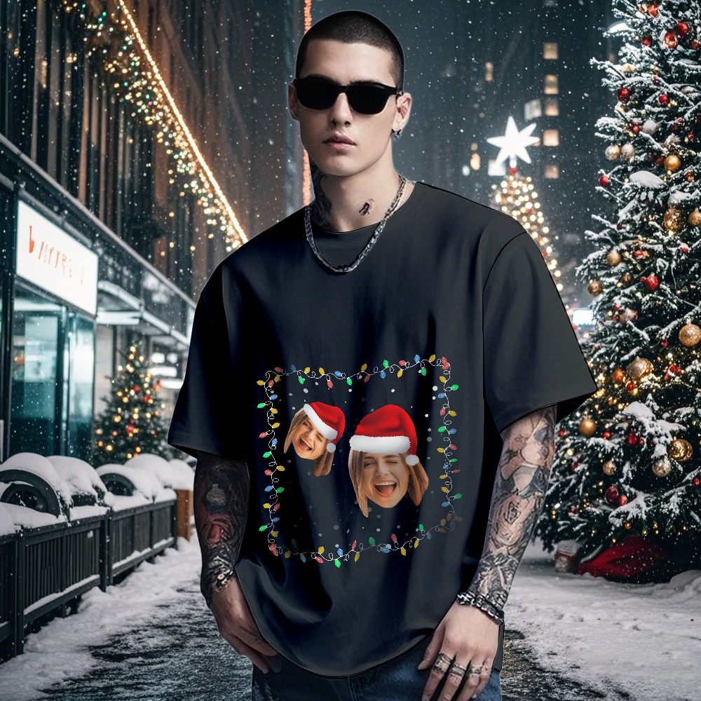 Personalized Photo Vintage T-shirts Christmas Theme T-shirt Lantern Vintage T-Shirt - MyFaceSocksAU