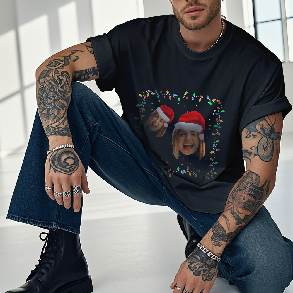 Personalized Photo Vintage T-shirts Christmas Theme T-shirt Lantern Vintage T-Shirt - MyFaceSocksAU