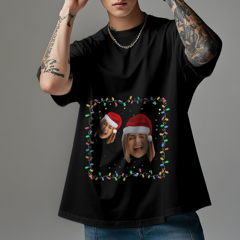 Personalized Photo Vintage T-shirts Christmas Theme T-shirt Lantern Vintage T-Shirt - MyFaceSocksAU