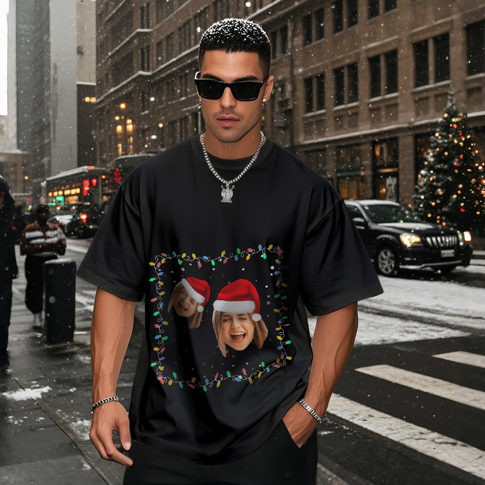 Personalized Photo Vintage T-shirts Christmas Theme T-shirt Lantern Vintage T-Shirt