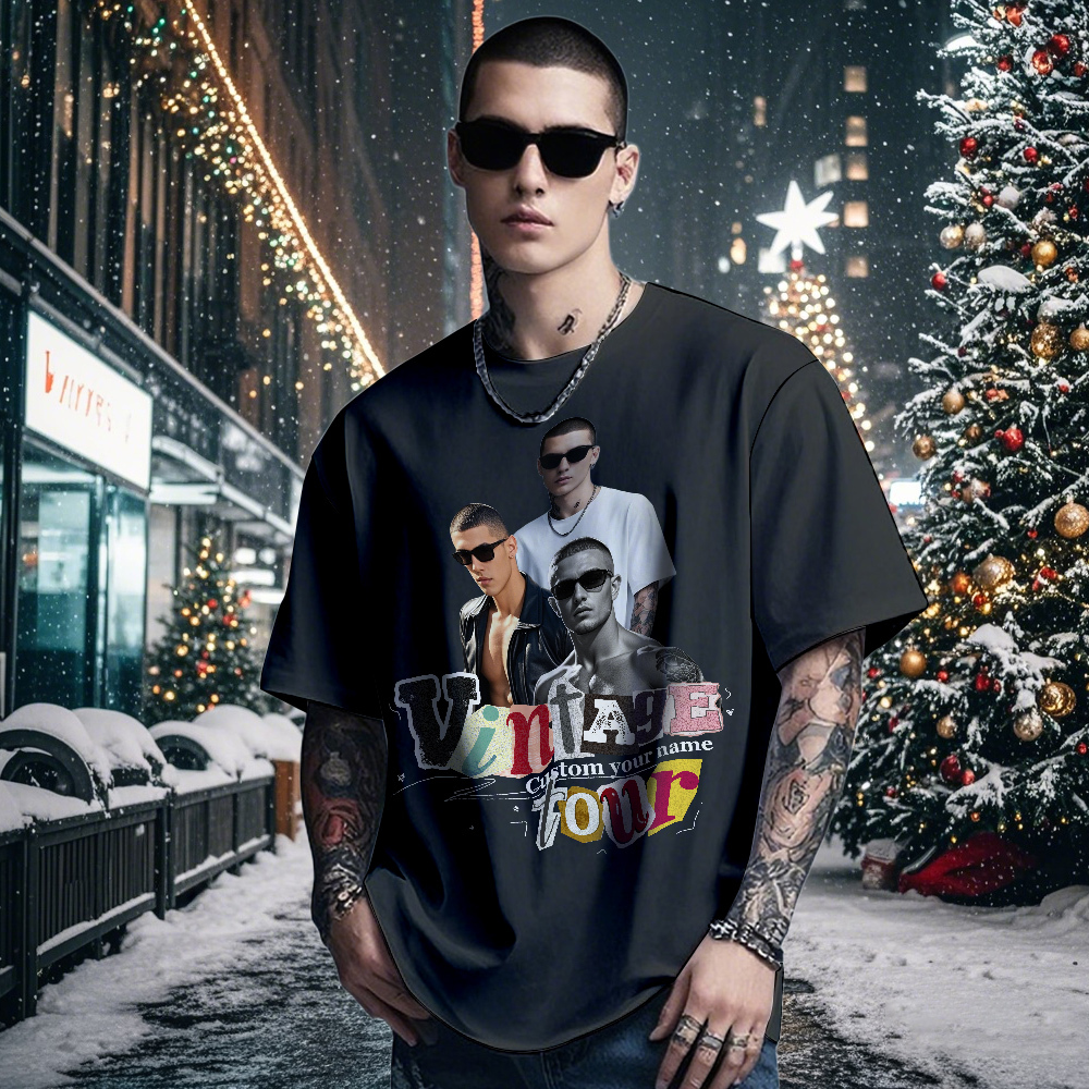 Personalized Retro Fashion Tee Custom Photo Christmas Gift with Vintage Style - MyFaceSocksAU