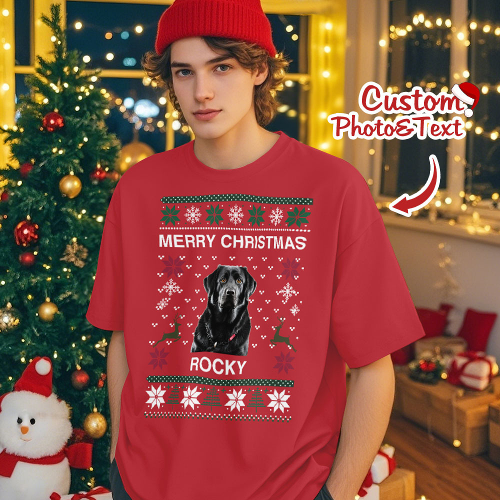 Custom Photo Christmas Dog Shirt Dog Lover Personalized Christmas Photo T-shirt - MyFaceSocksAU