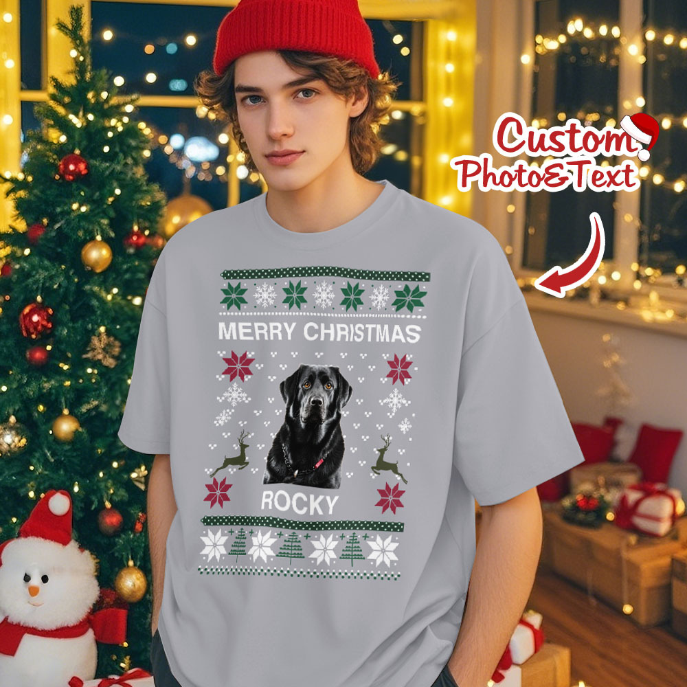 Custom Photo Christmas Dog Shirt Dog Lover Personalized Christmas Photo T-shirt - MyFaceSocksAU