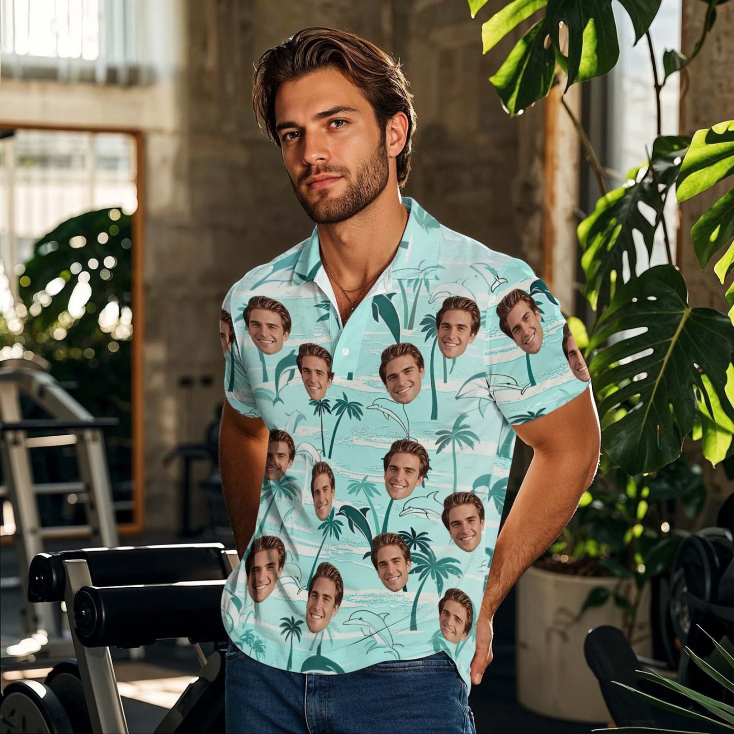 Custom Face Polo Sunset Blue Palm Trees Golf Polo Shirt Text or Not Team Polo Shirt - MyFaceSocksAU