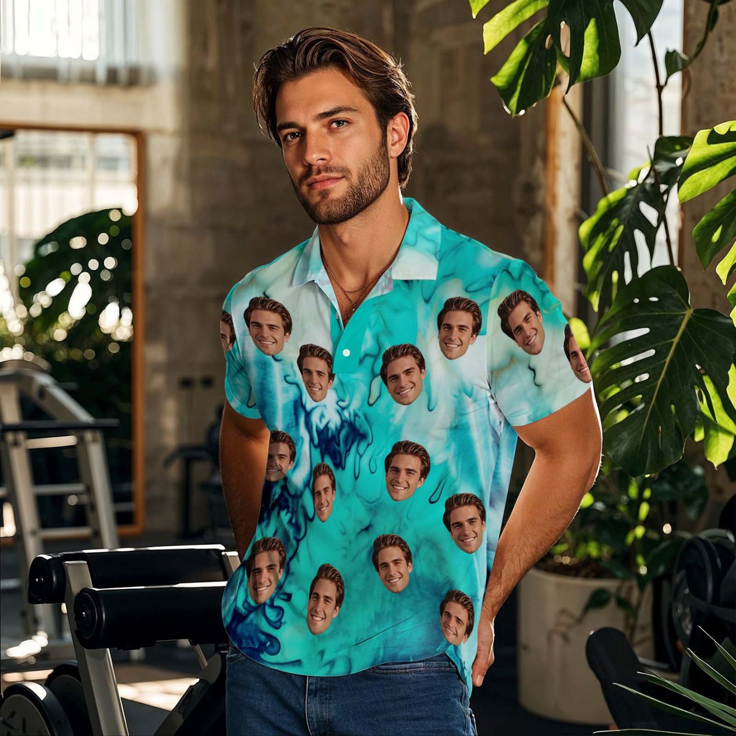 Custom Face Polo Sunset Blue Palm Trees Golf Polo Shirt Text or Not Team Polo Shirt - MyFaceSocksAU