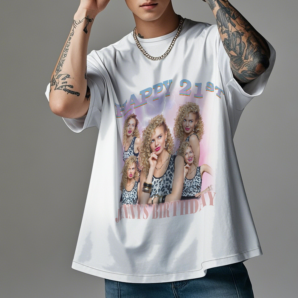 Custom 21st Birthday Photo Shirt Vintage Graphic T-Shirt Birthday Gift - MyFaceSocksAU