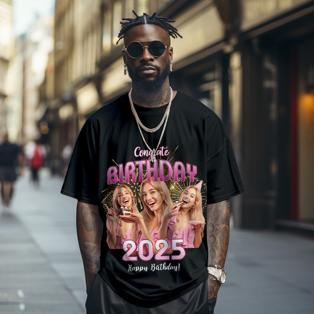 Custom Photo Vintage Retro Birthday T-Shirt Personalized Photo Tshirt Birthday Gift - MyFaceSocksAU