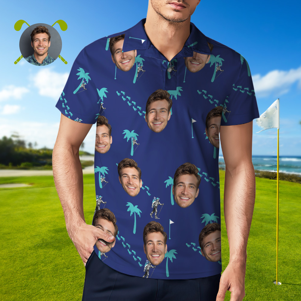 Custom Face Polo Light Blue Golf Polo Shirt Men's Polo Shirt Party Gift - MyFaceSocksAU