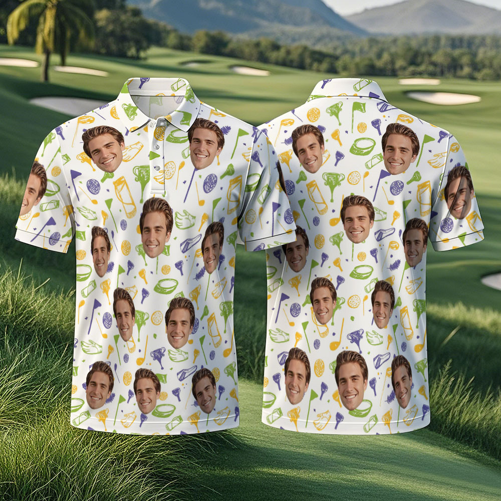 Custom Face Polo Light Blue Golf Polo Shirt Men's Polo Shirt Party Gift - MyFaceSocksAU