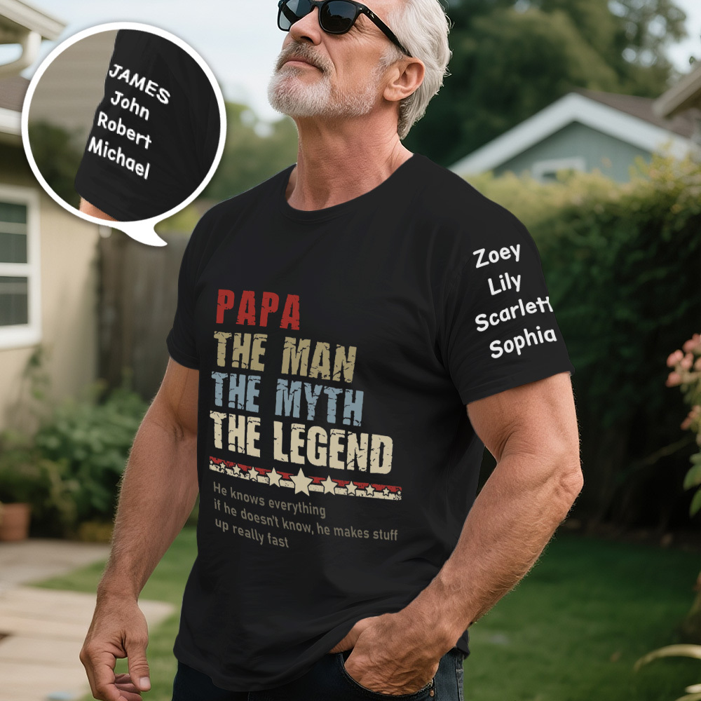 Personalized Papa The Man The Myth T-Shirt, Custom Father's Day Shirt With Kids Names - MyFaceSocksAU