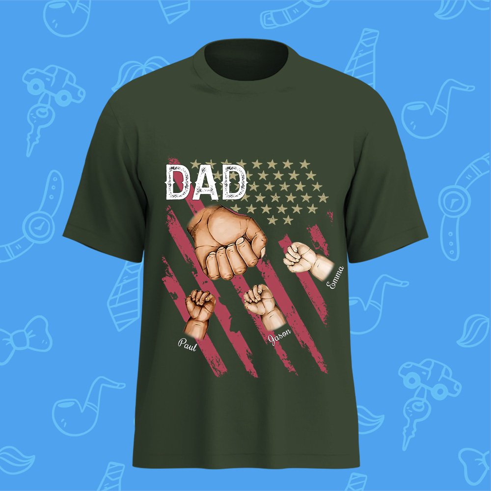 Personalized Dad Fist Bump Shirt, Custom Dad And Kids Names, Father's Day Gift - MyFaceSocksAU