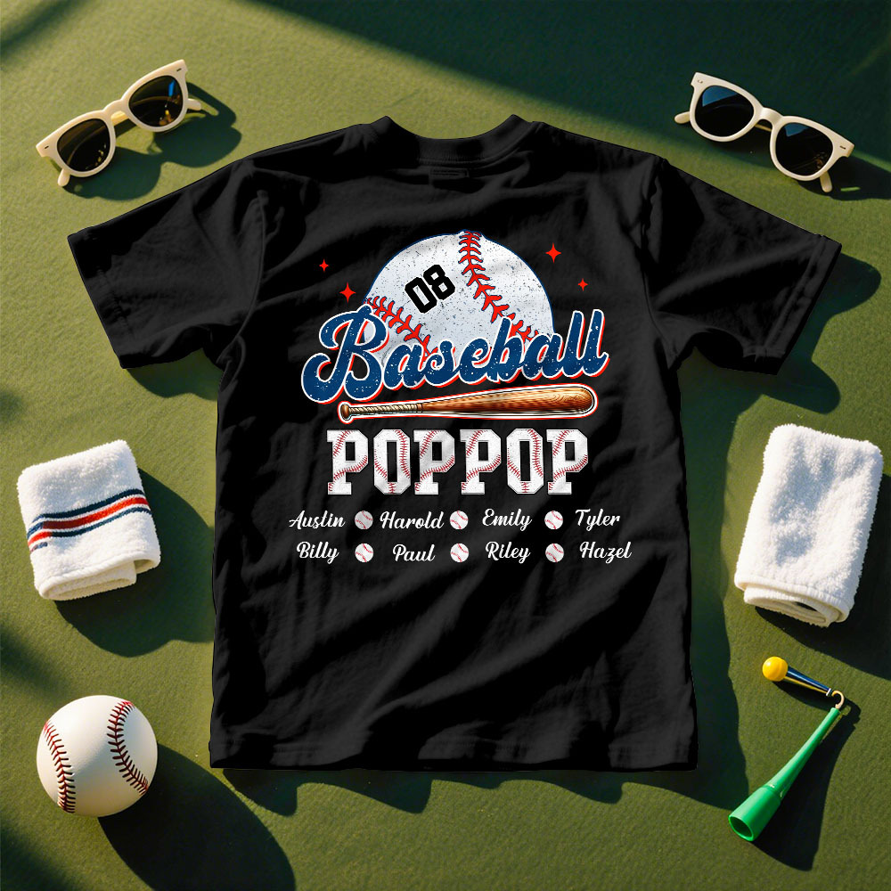 Custom Retro Baseball Dad & Kids Shirt Personalized Name T-Shirt Gift for Dad - MyFaceSocksAU