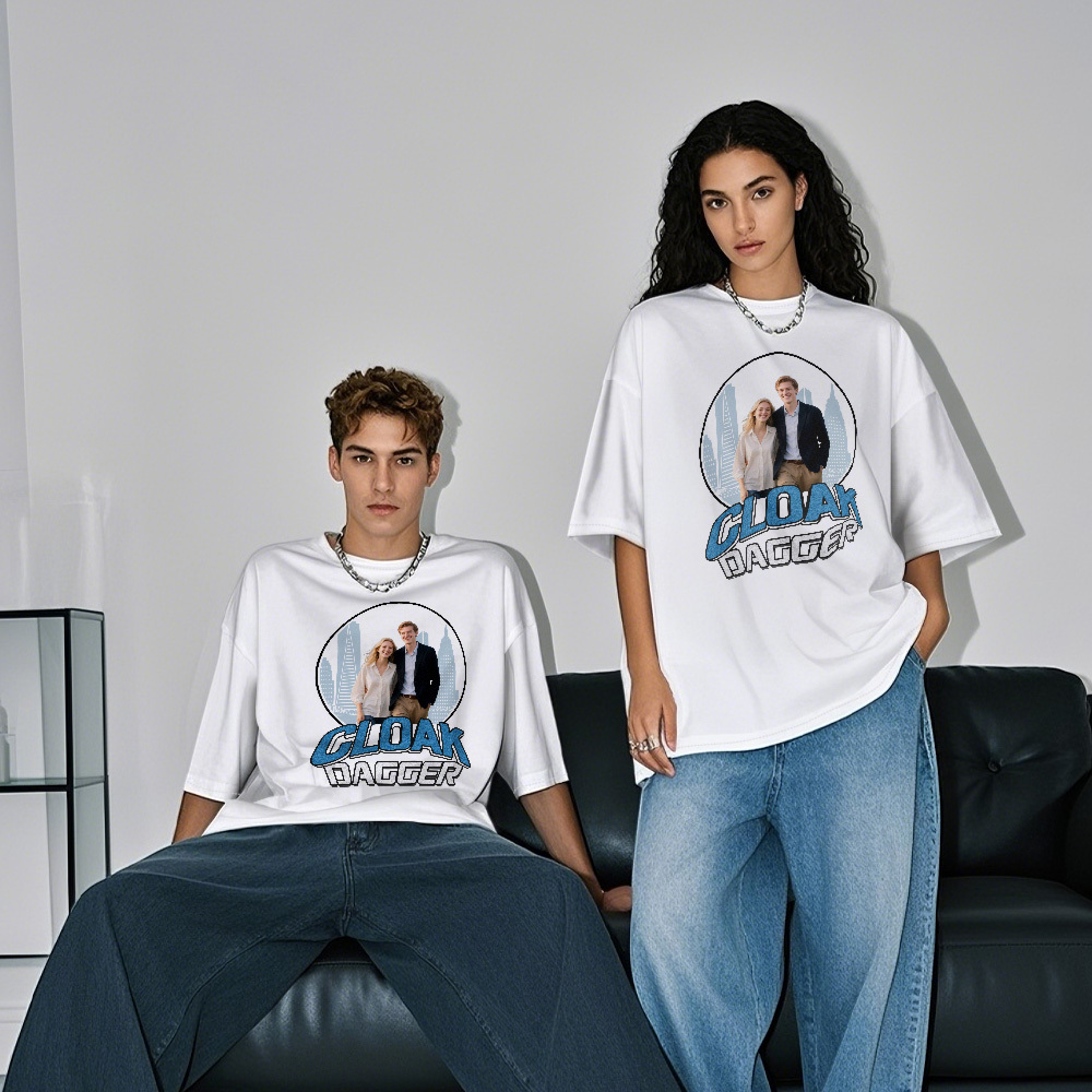 Custom Photo Vintage T-Shirt Cloak And Dagger Personalized Face Shirt - MyFaceSocksAU