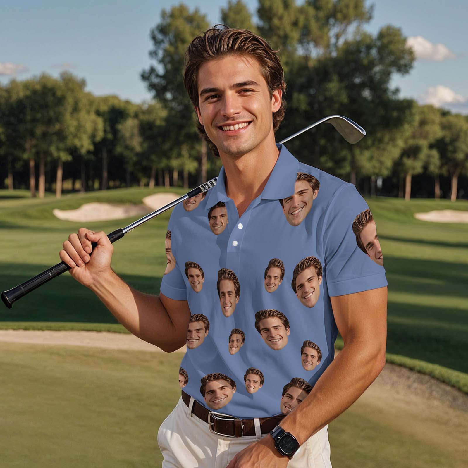 Custom Polo Shirt Personalized Face Polo Blue Red Graffiti Golf Polo Shirt Men's Polo Shirt Gift
