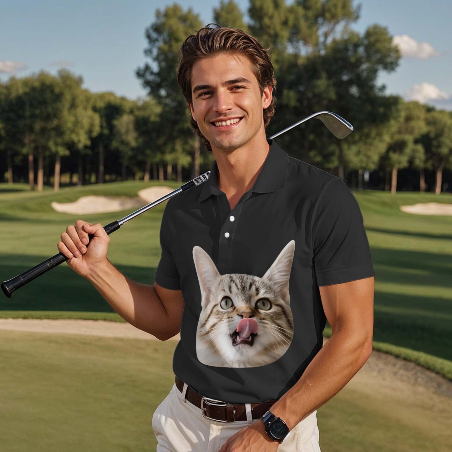 Custom Polo Shirt Personalized Face Polo Green Golf Graffiti Polo Shirt Men's Polo Shirt Gift - MyFaceSocksAU