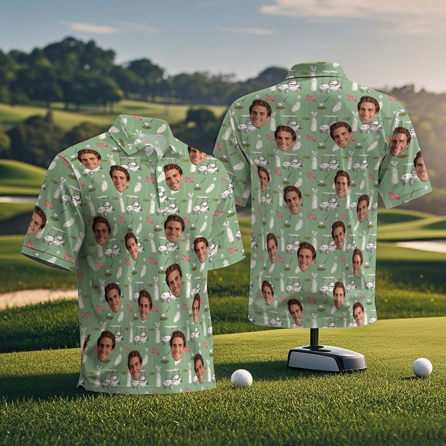 Custom Polo Shirt Personalized Face Polo Green Golf Graffiti Polo Shirt Men's Polo Shirt Gift - MyFaceSocksAU