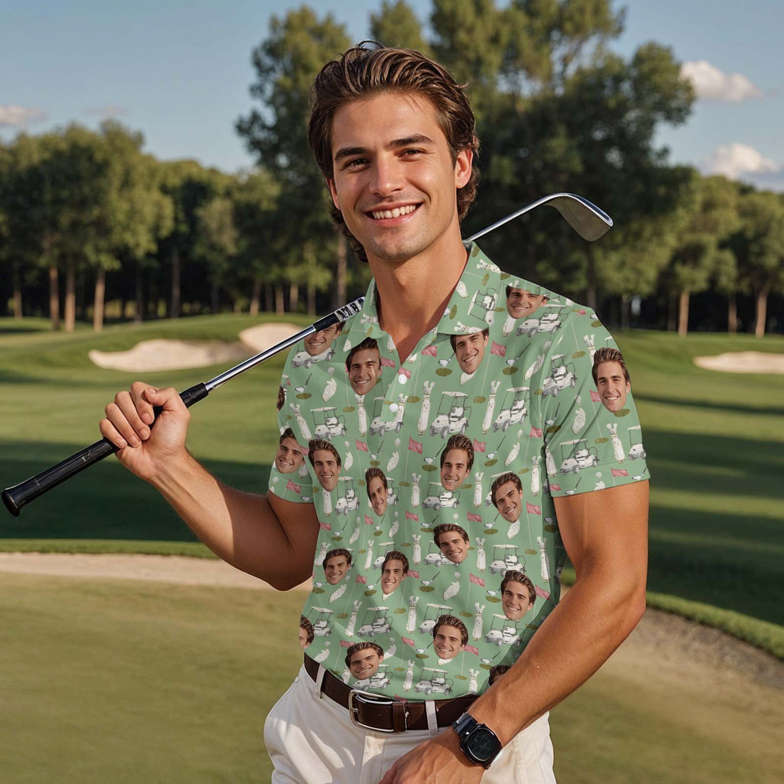 Custom Polo Shirt Personalized Face Polo Blue Golf Graffiti Polo Shirt Men's Polo Shirt Gift