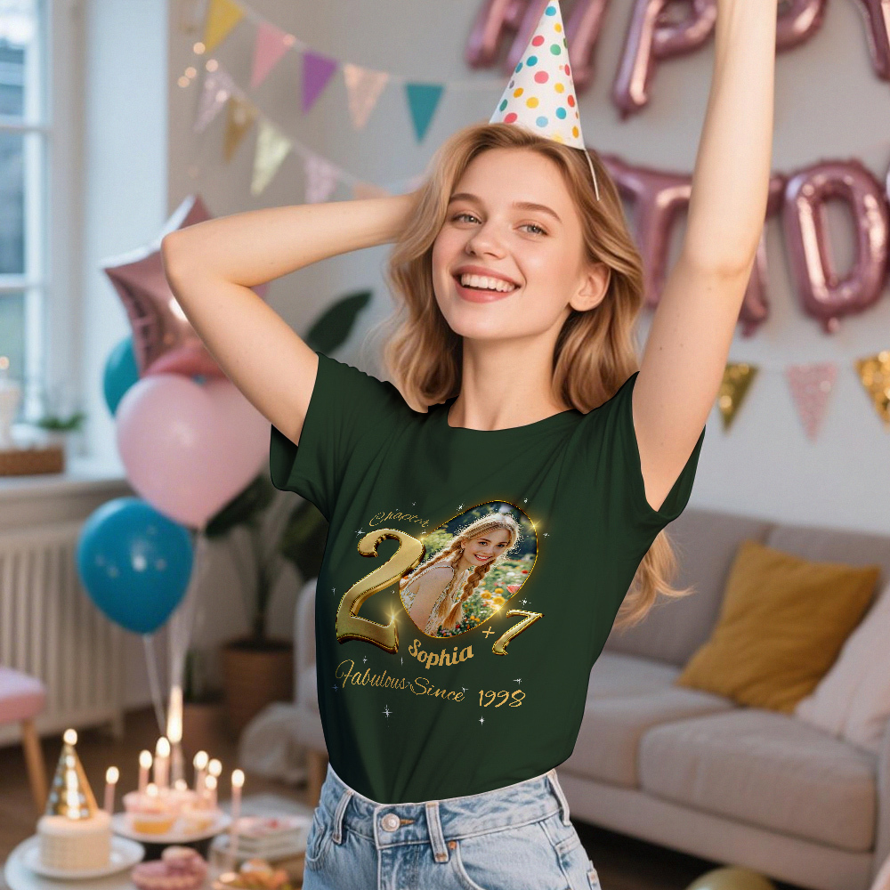 Custom Photo Vintage Tee Personalized Name Blue T-shirt Fabulous Since Year Ideas Birthday T Shirt - MyFaceSocksAU