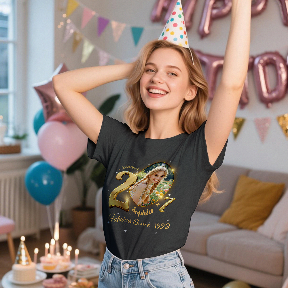 Custom Photo Vintage Tee Personalized Name Blue T-shirt Fabulous Since Year Ideas Birthday T Shirt - MyFaceSocksAU