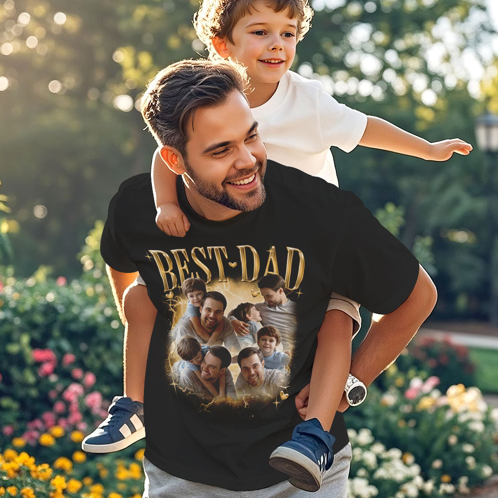Father's Day Gifts Customized Bootleg Shirt, Best Dad Ever Shirt Gift for Dad Personalized Photo T-Shirt For Dad - MyFaceSocksAU