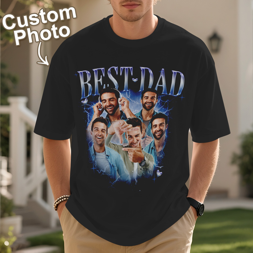 Father's Day Gifts Customized Bootleg Shirt, Best Dad Ever Shirt Gift for Dad Personalized Photo T-Shirt For Dad - MyFaceSocksAU