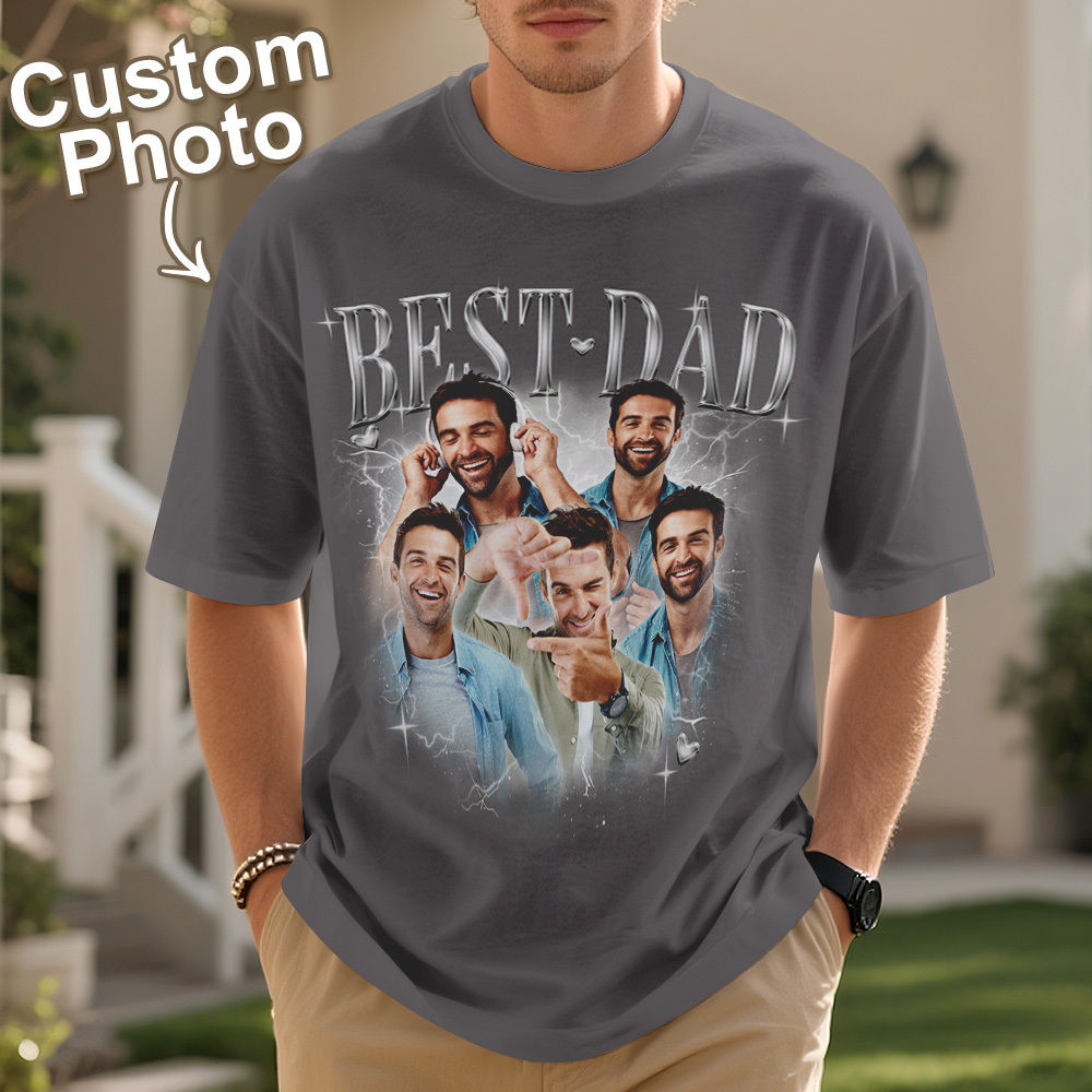Father's Day Gifts Customized Bootleg Shirt, Best Dad Ever Shirt Gift for Dad Personalized Photo T-Shirt For Dad - MyFaceSocksAU