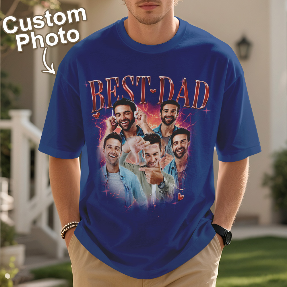 Father's Day Gifts Customized Bootleg Shirt, Best Dad Ever Shirt Gift for Dad Personalized Photo T-Shirt For Dad - MyFaceSocksAU