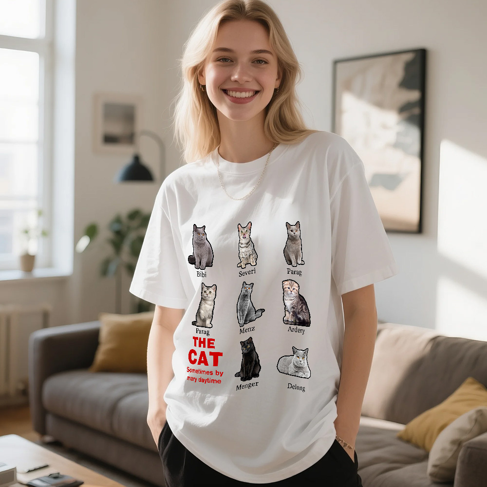 Custom Cute Cat T-Shirt Stroke Cat Photo Tshirt Retro Picture Lettering T-Shirt Pet Lover Gift - MyFaceSocksAU