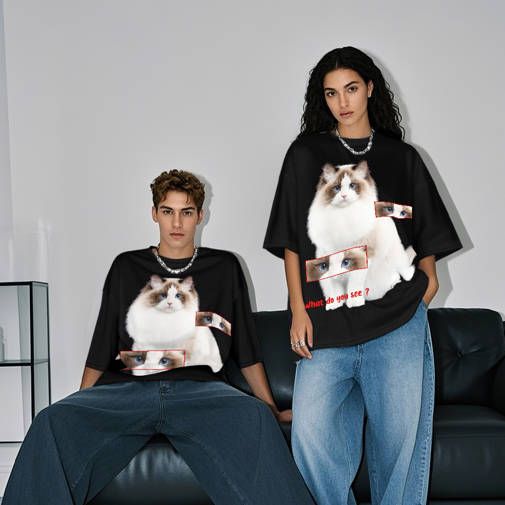 Custom Cute Cat T-Shirt Stroke Cat Photo Tshirt Retro Picture Lettering T-Shirt Pet Lover Gift - MyFaceSocksAU