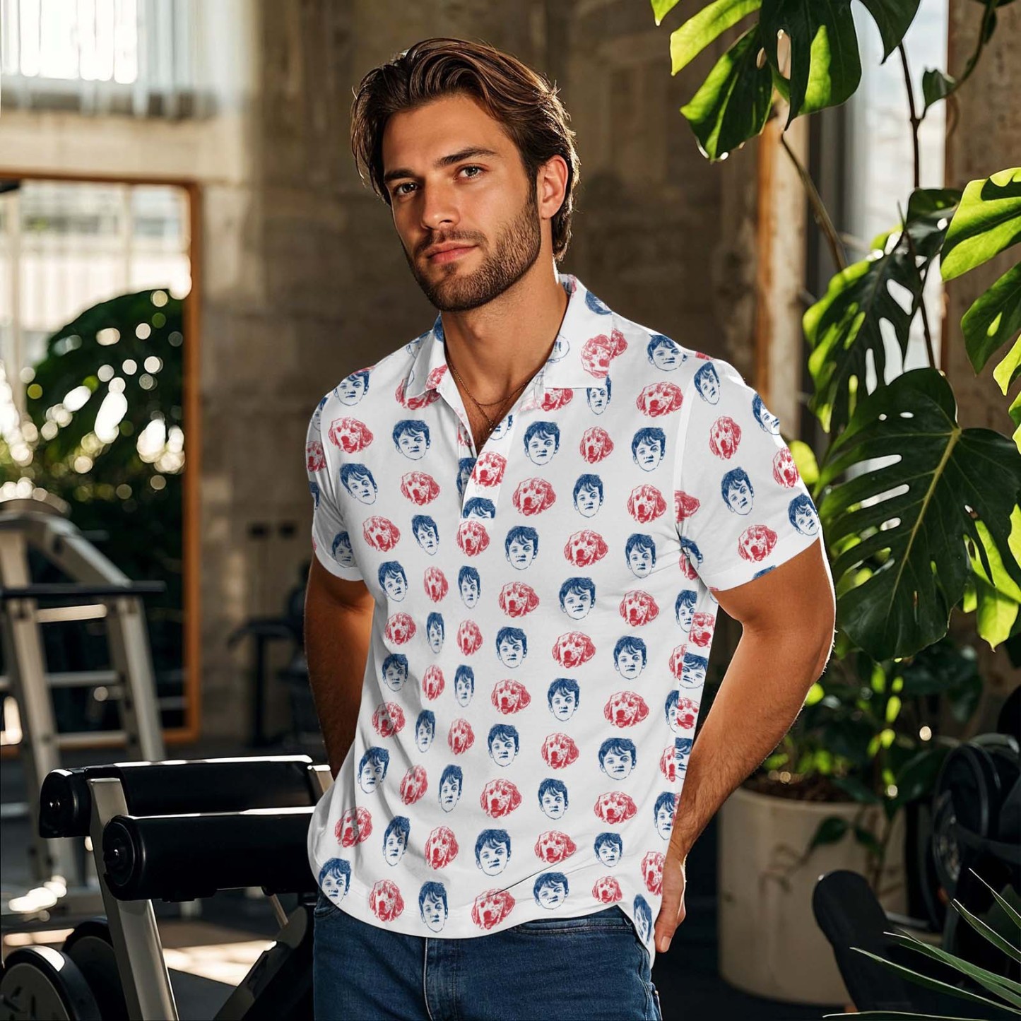 Custom Face Polo Shirt for Golfer Face on Shirt Gifts for Husband Personalized Golf Course Blue Short Sleeve Golf Shirt - MyFaceSocksAU