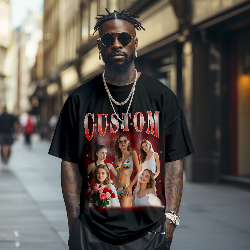 Custom Photo Vintage Tee Personalized Full Body Name T-shirt Gift For Lover Grey Color - MyFaceSocksAU
