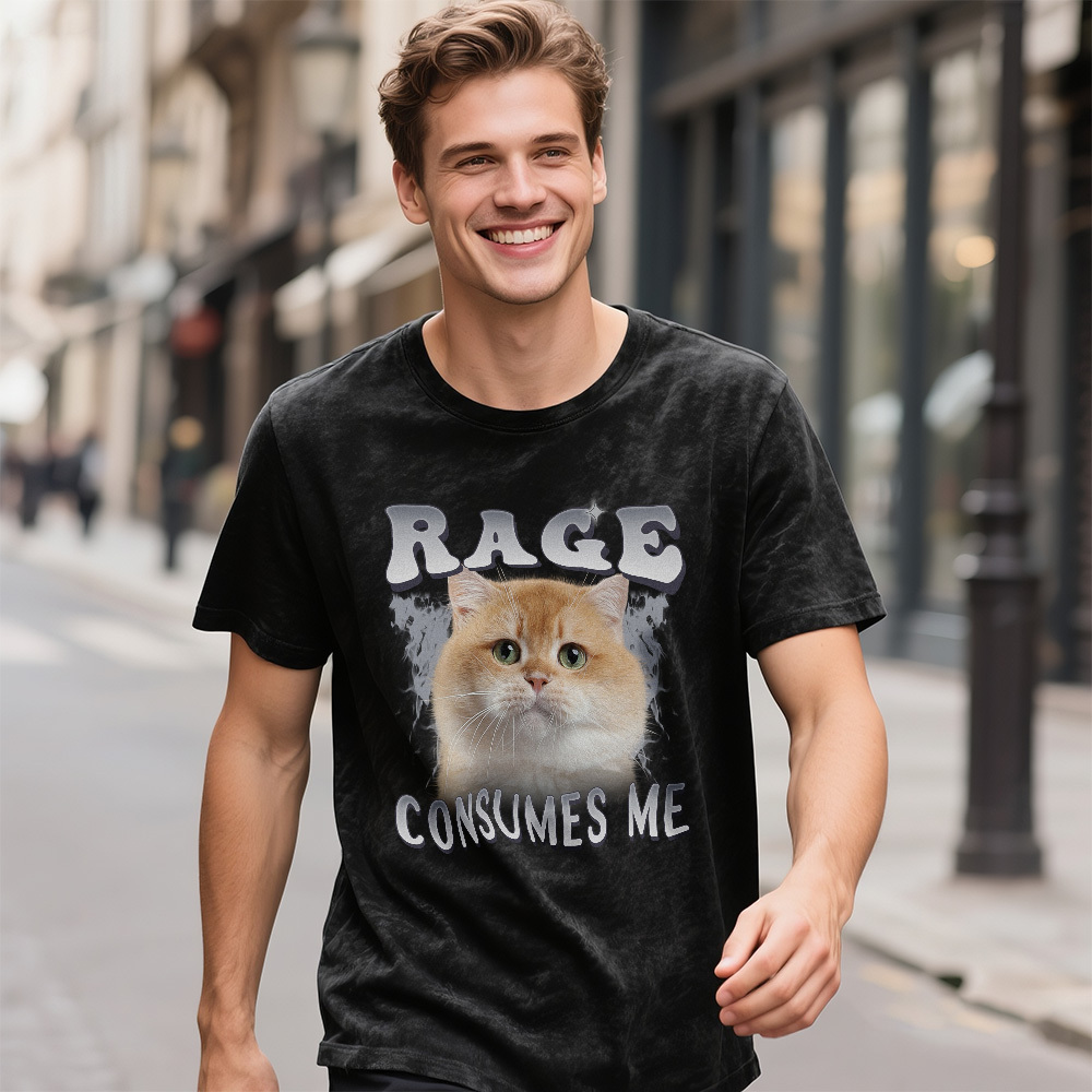 Custom Face Funny Cat Meme T-Shirt Vintage Graphic Tee with Your Photo and Text Retro 90s Style Cat Lover Shirt Unisex Pet - MyFaceSocksAU