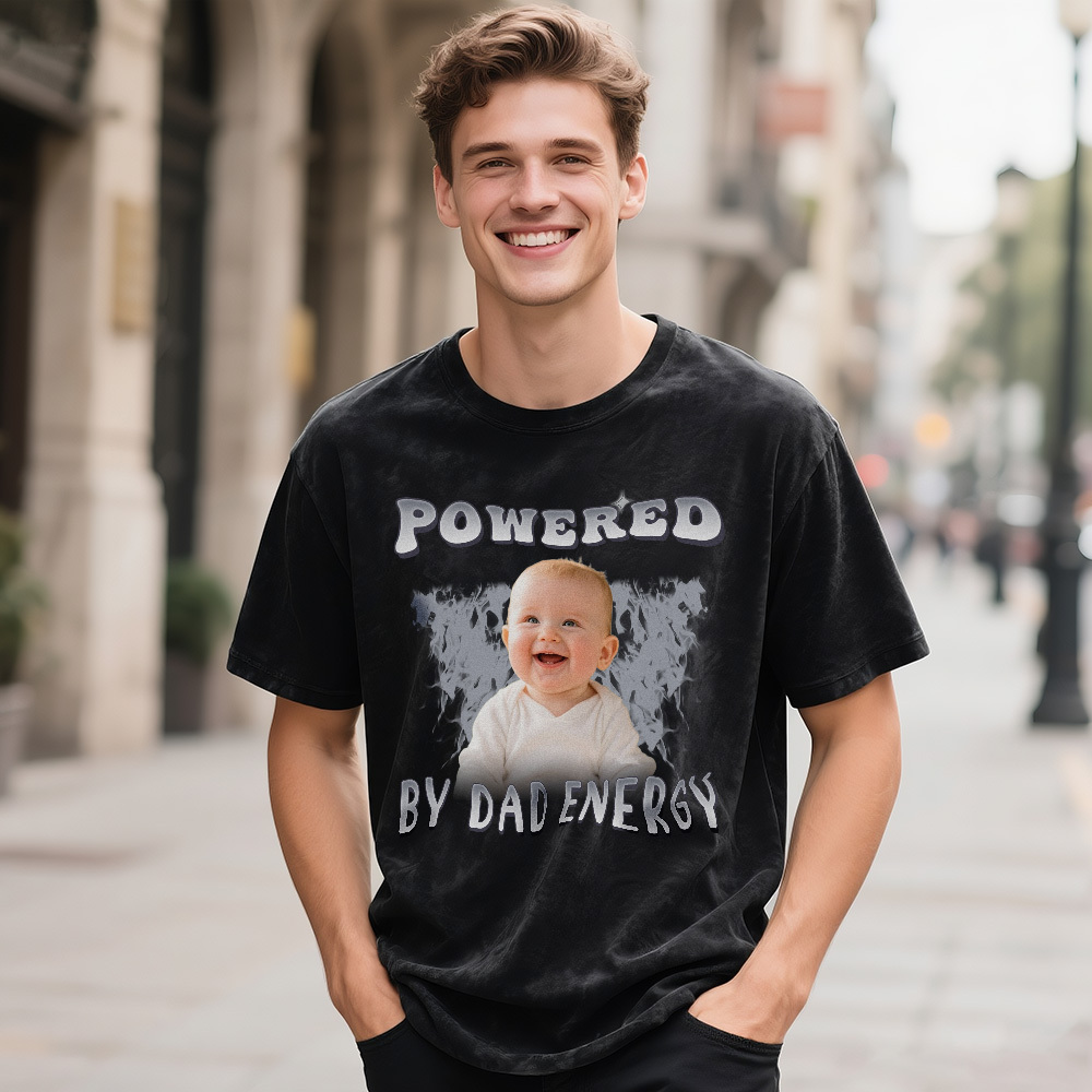 Personalized Photo Vintage T-Shirt Funny Fathers Day Gift for Dad, Retro Washed 90s Graphic Tee Kids Cute Custom Shirt - MyFaceSocksAU
