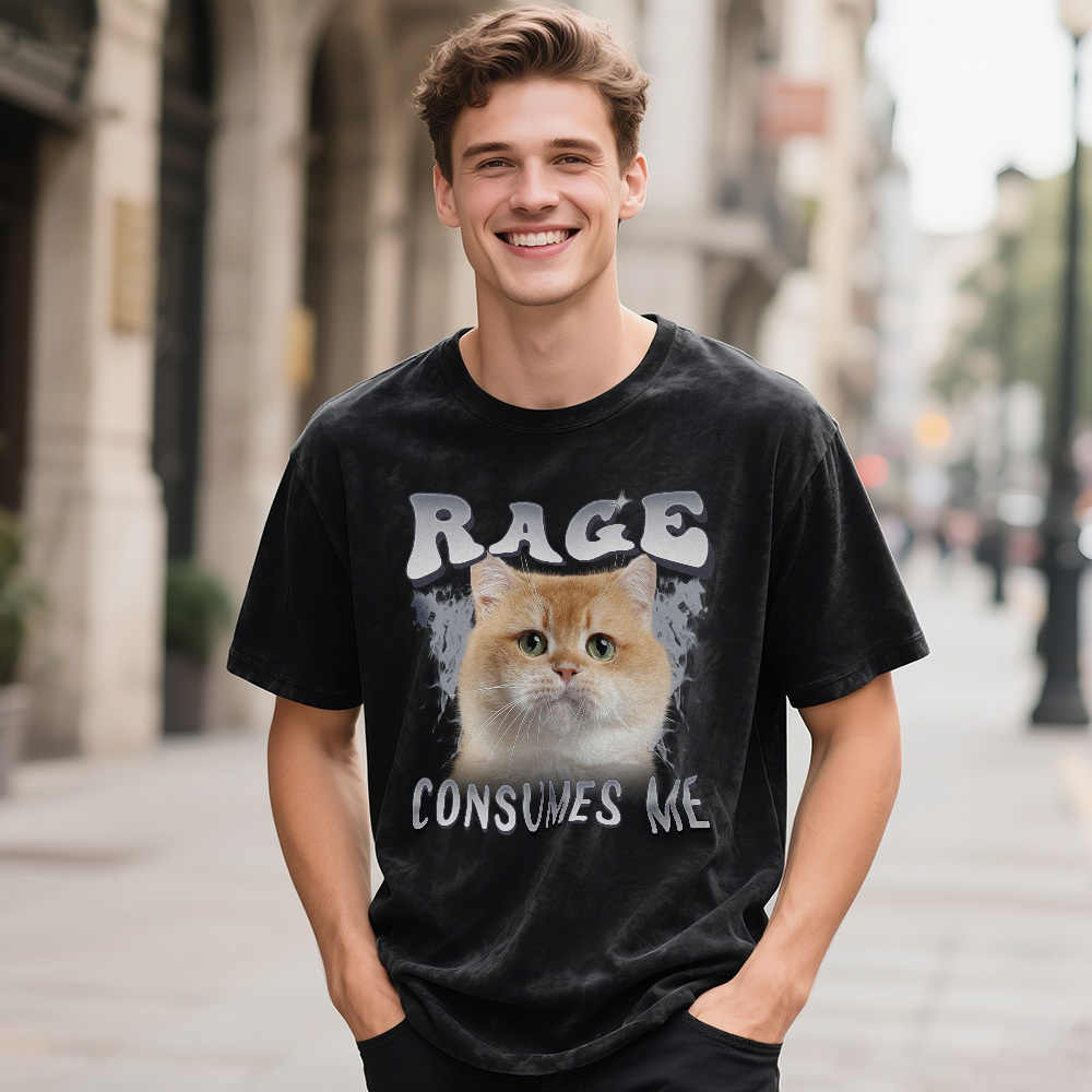 Custom Face Funny Cat Meme T-Shirt Vintage Graphic Tee with Your Photo and Text Retro 90s Style Cat Lover Shirt Unisex Pet - MyFaceSocksAU