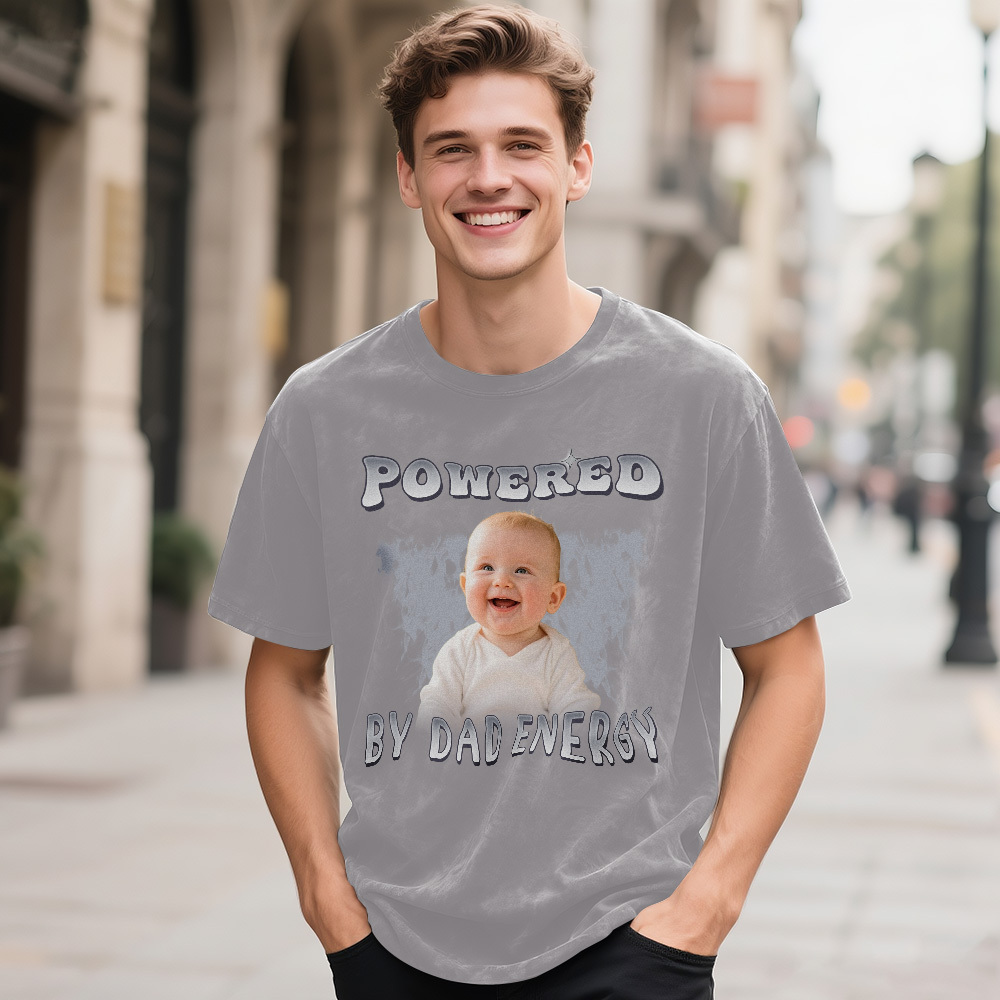 Custom Funny Kids Photo and Text T-Shirt for Dad Personalized Vintage Tee Retro Washed 90s Style Fathers Day Gift - MyFaceSocksAU