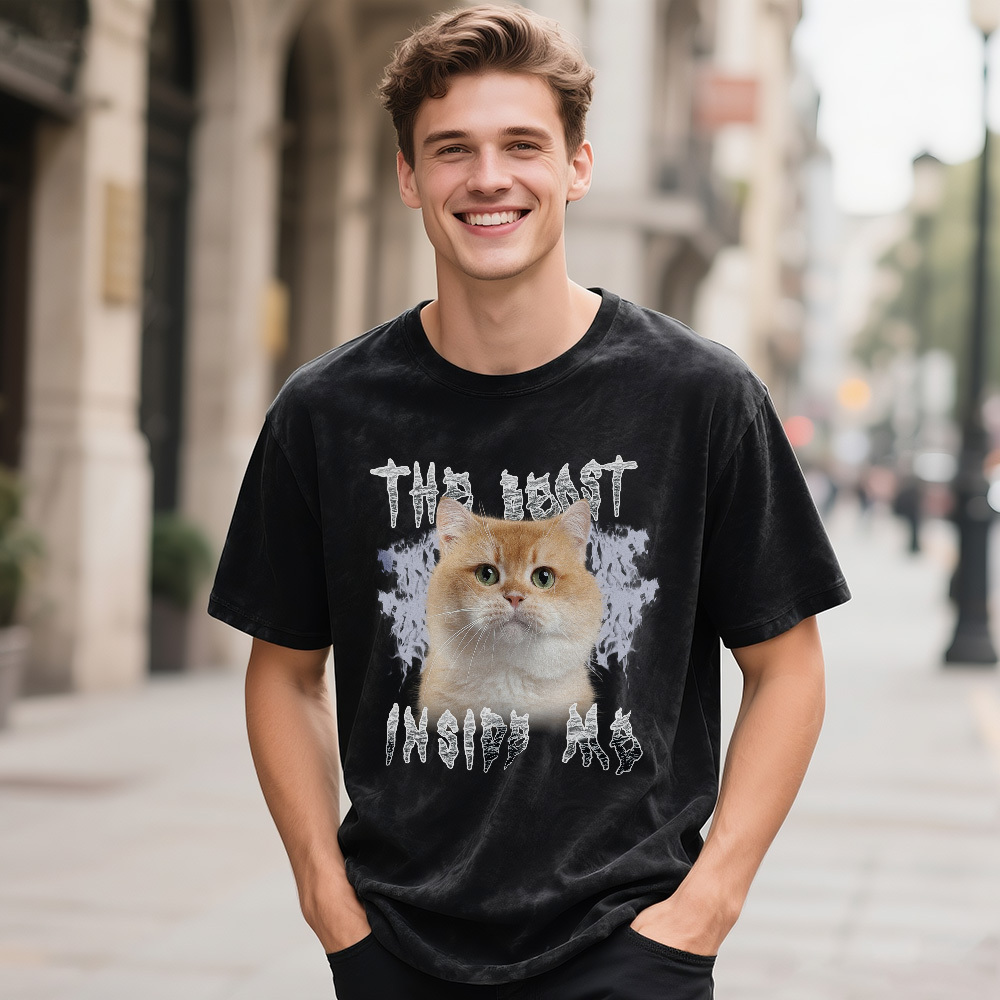 Custom Face Funny Cat Meme T-Shirt Vintage Graphic Tee with Your Photo and Text Retro 90s Style Cat Lover Shirt Unisex Pet - MyFaceSocksAU