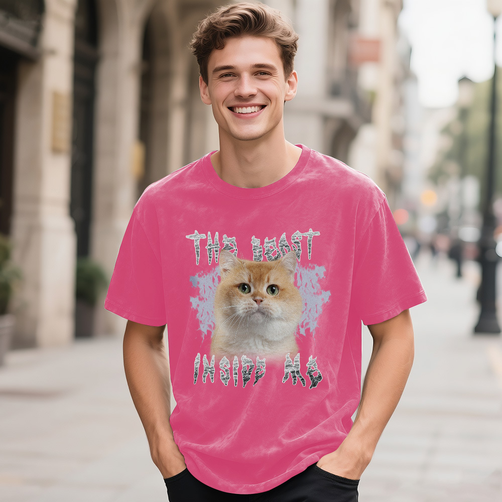 Custom Face Funny Cat Meme T-Shirt Vintage Graphic Tee with Your Photo and Text Retro 90s Style Cat Lover Shirt Unisex Pet - MyFaceSocksAU