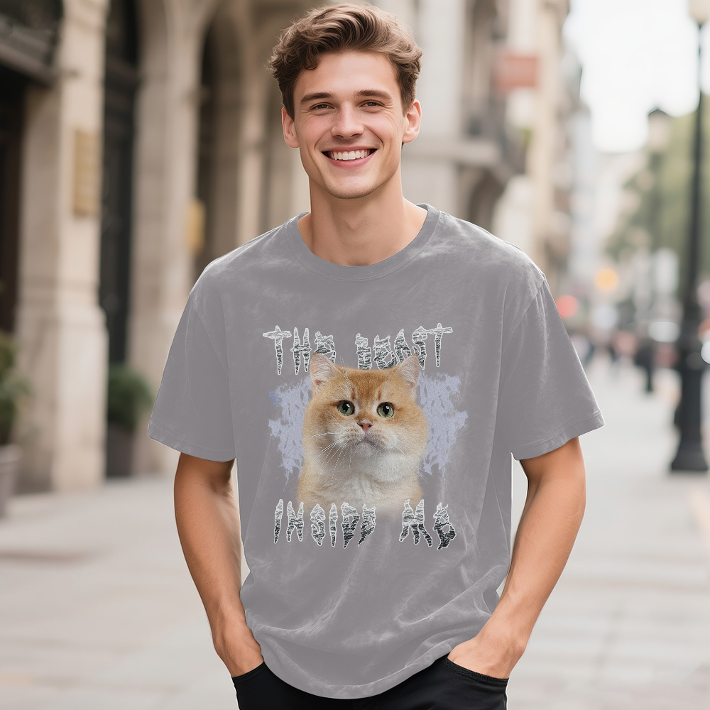 Custom Face Funny Cat Meme T-Shirt Vintage Graphic Tee with Your Photo and Text Retro 90s Style Cat Lover Shirt Unisex Pet - MyFaceSocksAU