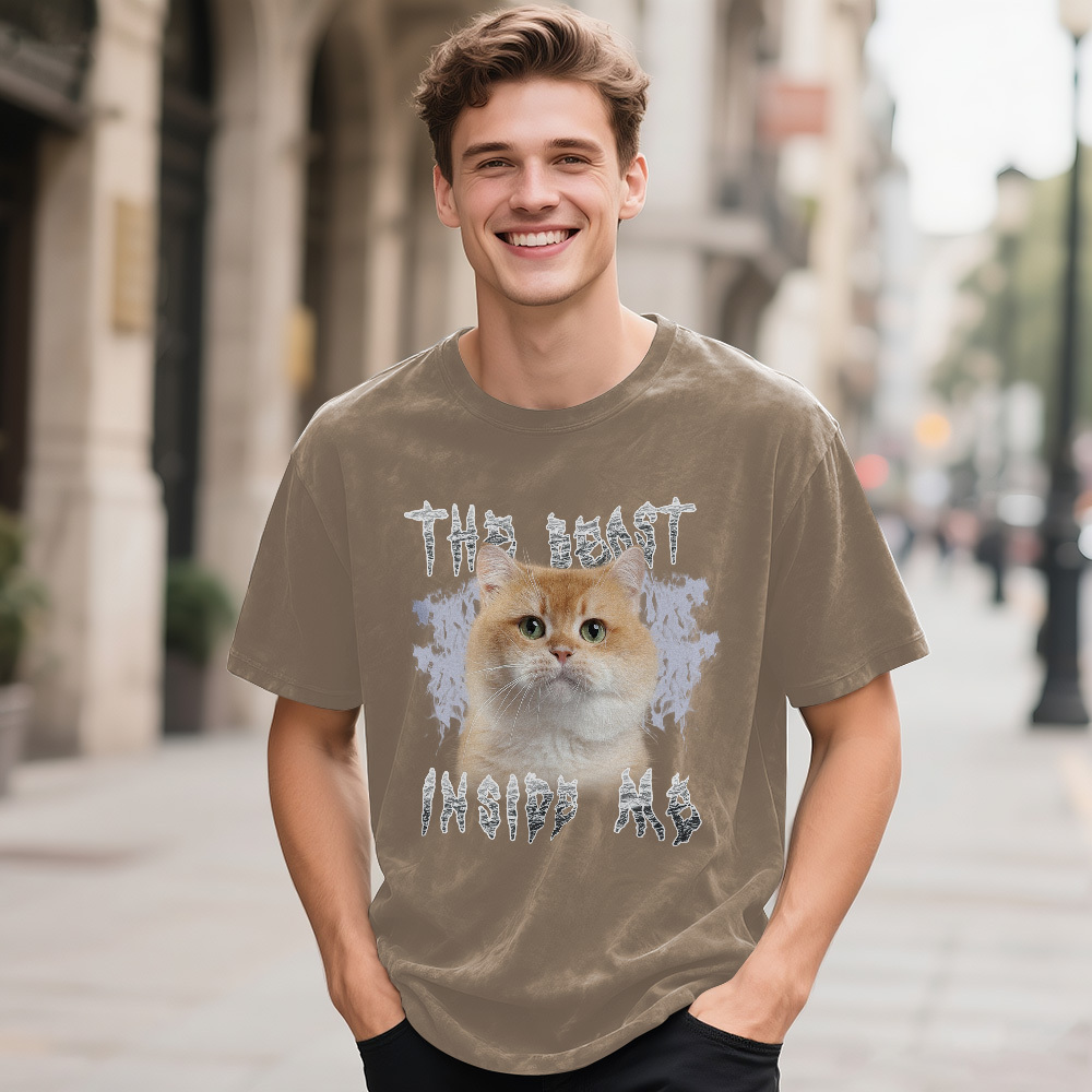Custom Face Funny Cat Meme T-Shirt Vintage Graphic Tee with Your Photo and Text Retro 90s Style Cat Lover Shirt Unisex Pet - MyFaceSocksAU