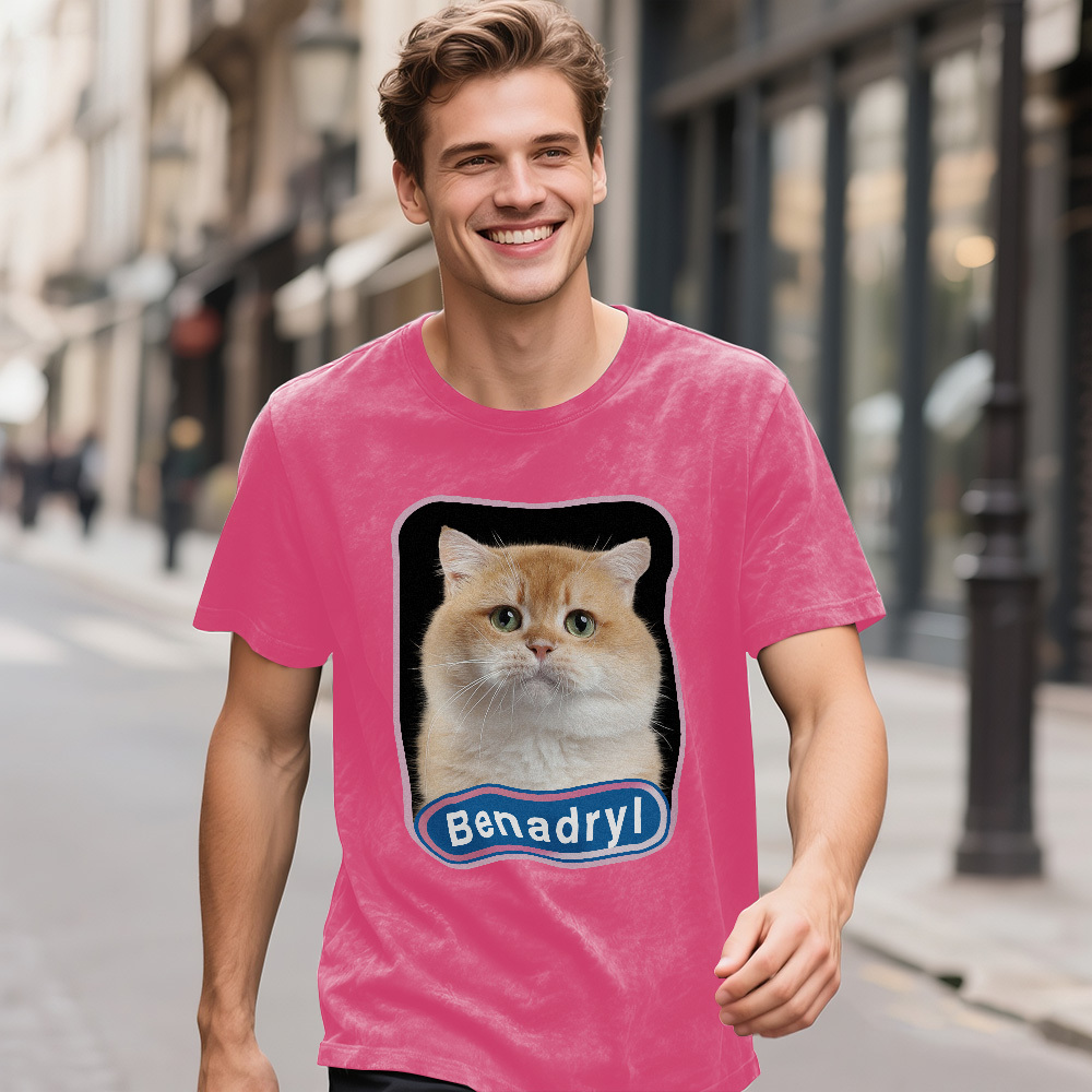 Custom Face Funny Cat Meme T-Shirt Vintage Graphic Tee with Your Photo and Text Retro 90s Style Cat Lover Shirt Unisex Pet - MyFaceSocksAU