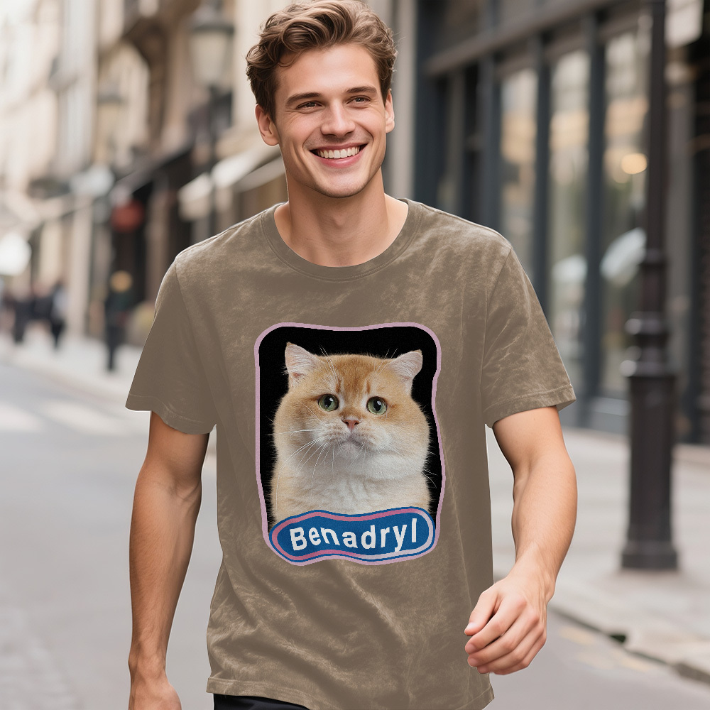 Custom Face Funny Cat Meme T-Shirt Vintage Graphic Tee with Your Photo and Text Retro 90s Style Cat Lover Shirt Unisex Pet - MyFaceSocksAU
